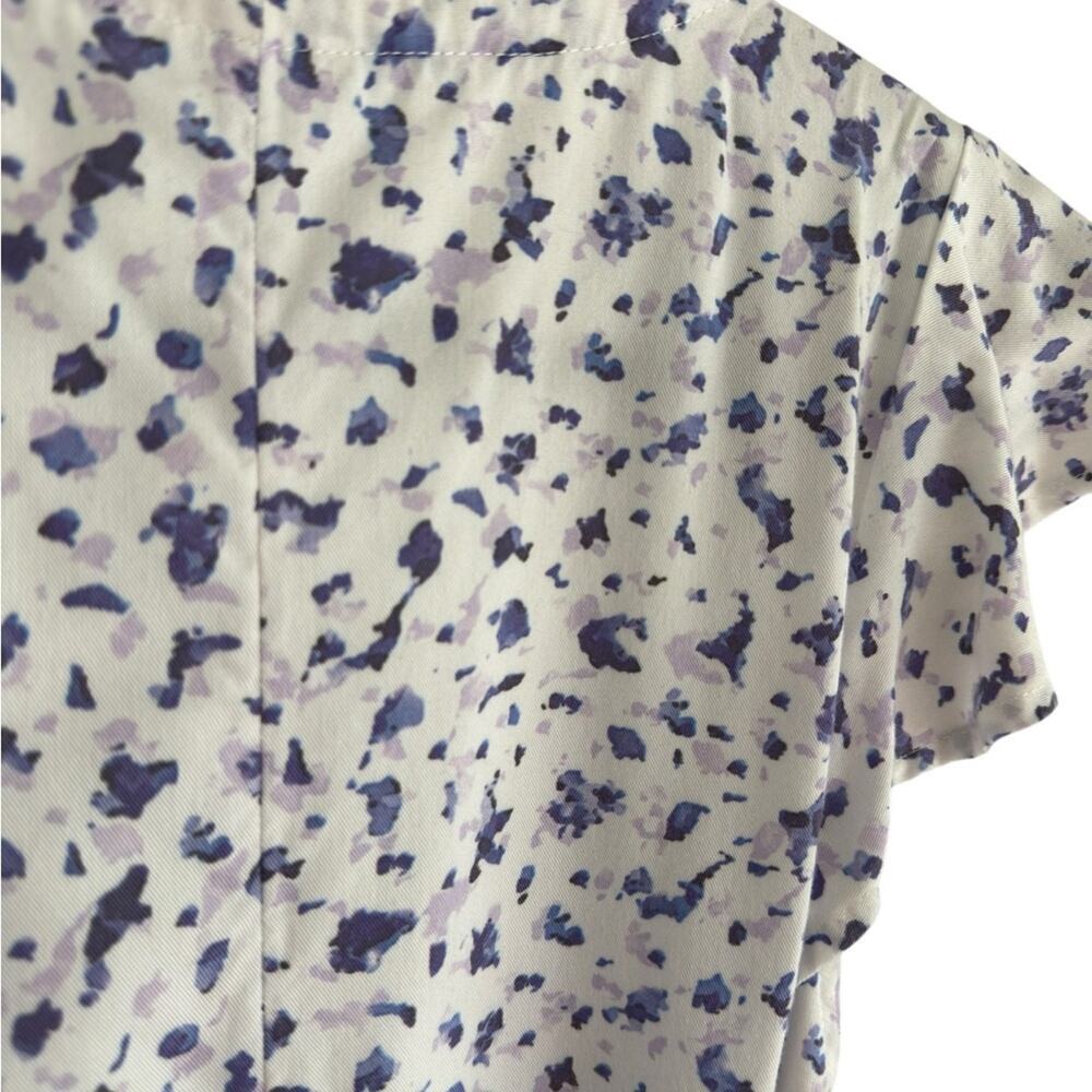 Blue Floral Wrap Midi Dress Ruffle Sleeve Cottagecore Coastal Brunch - Picture 8 of 9